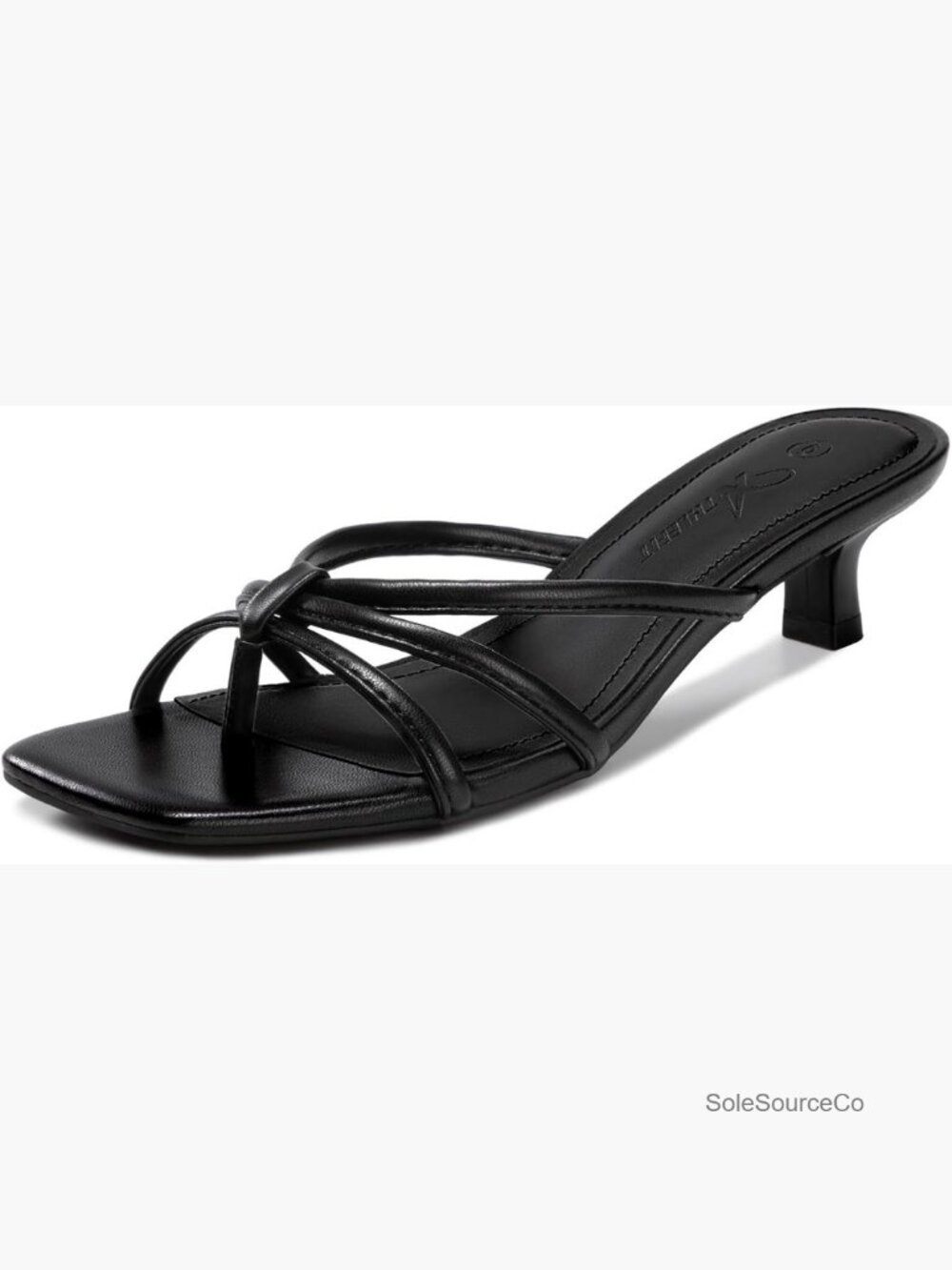 Square Toe Kitten Heels Strappy Thong Sandals Low Heel Slip On Heeled Sandals